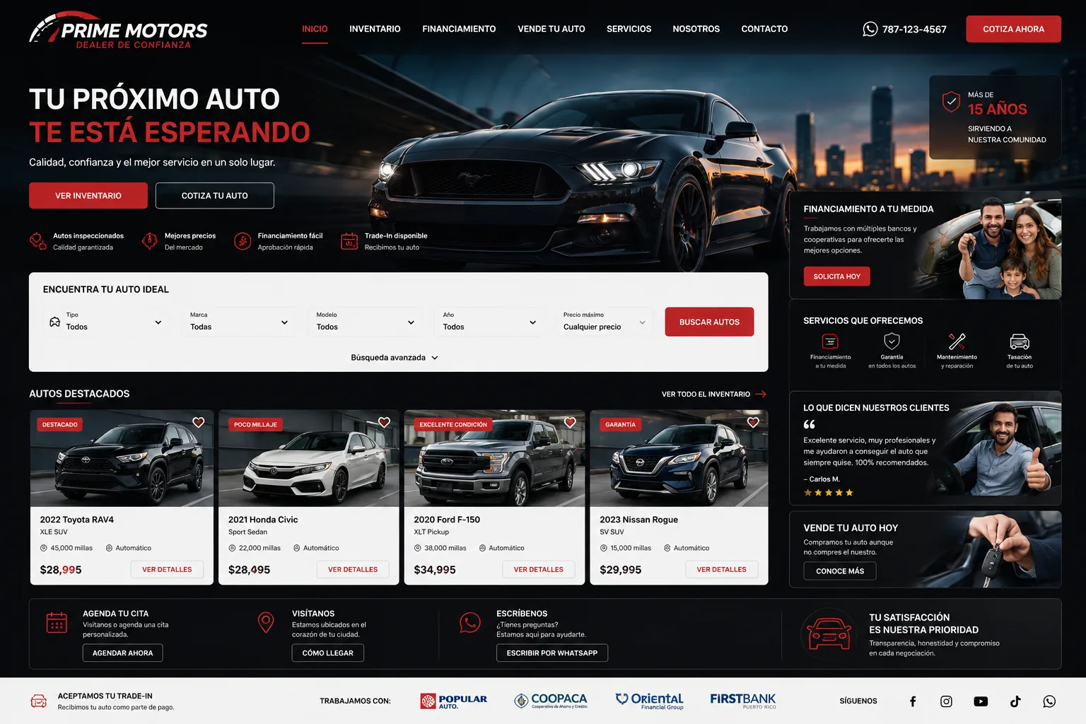 Concepto visual Premium de página web para Dealer de Autos de la JARC Design Collection.