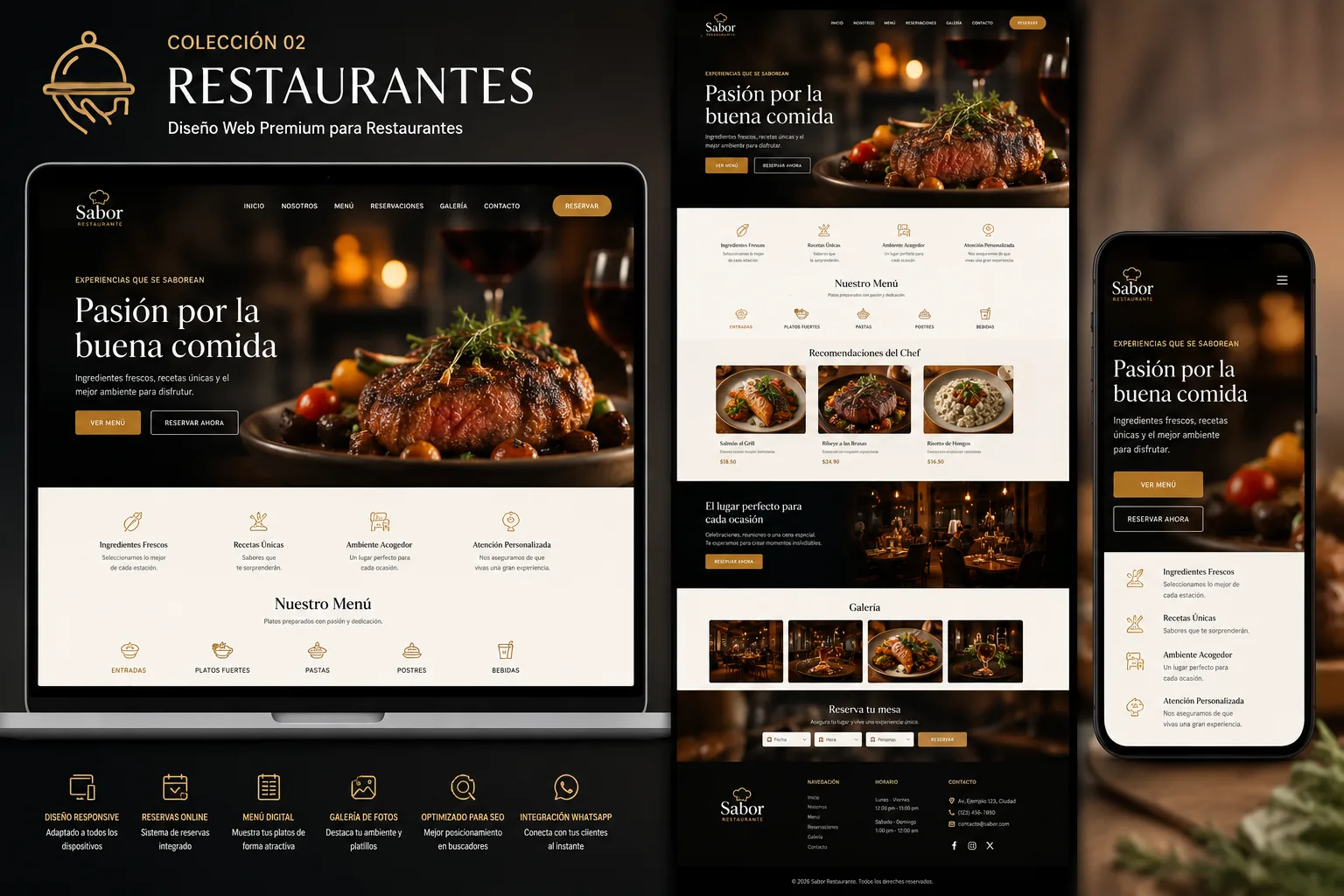 Concepto visual Premium de página web para Restaurantes de la JARC Design Collection.