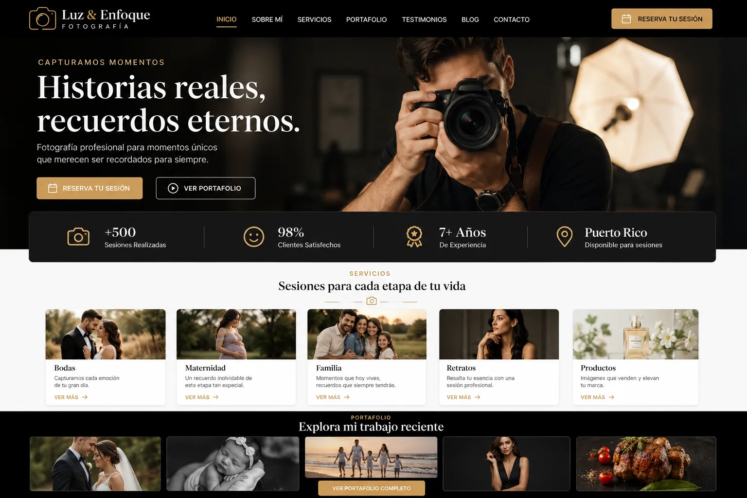 Concepto visual Premium de página web para Fotógrafos de la JARC Design Collection.