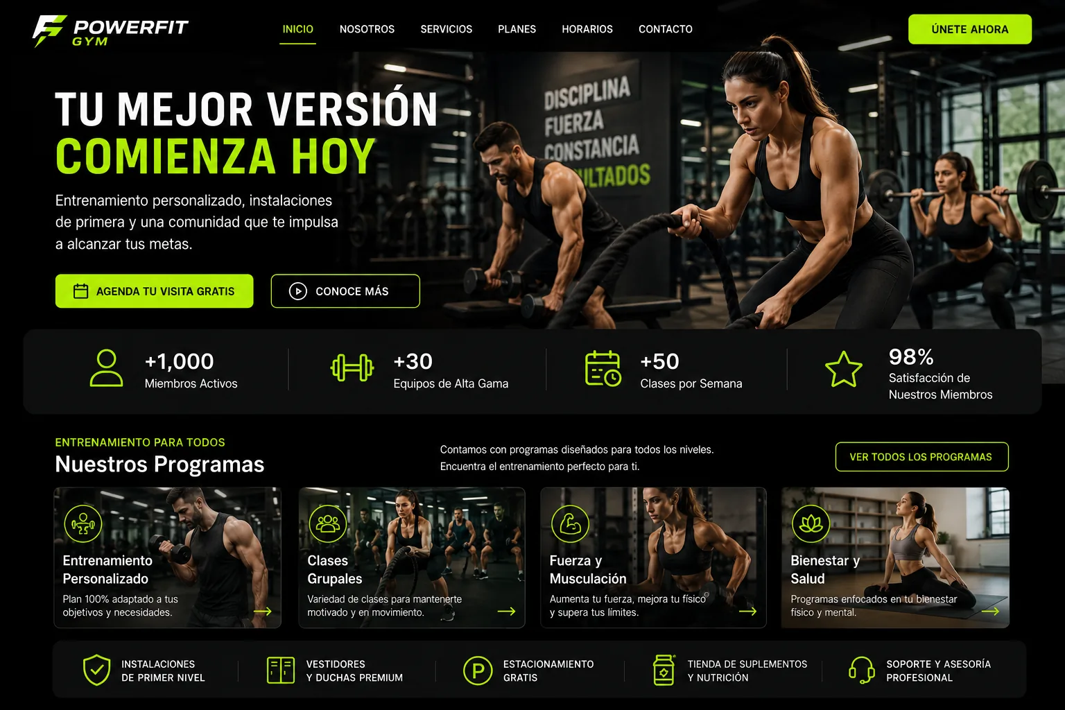 Concepto visual Premium de página web para Gimnasios de la JARC Design Collection.