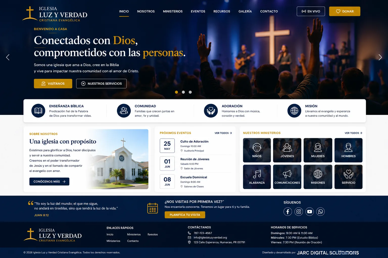 Concepto visual Premium de página web para Iglesias de la JARC Design Collection.